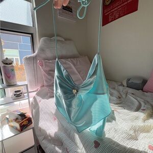 SHEIN Light Blue Satin Halter Top